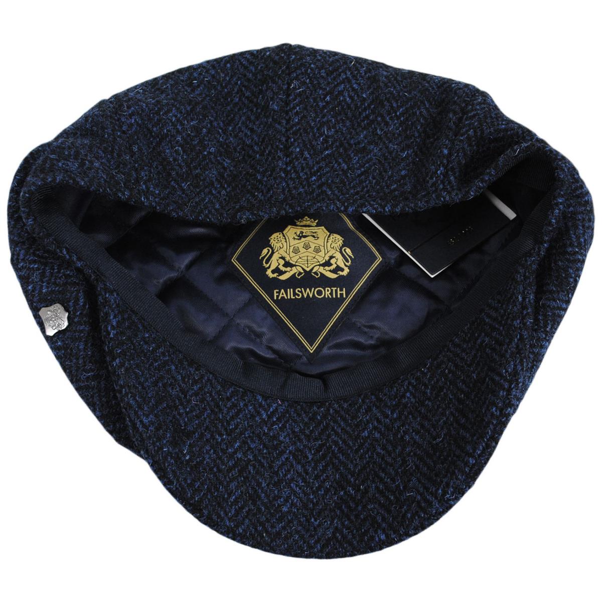 Failsworth | Carloway Harris Tweed Wool Herringbone Newsboy Cap - Blue | 177901 | under | BLUE