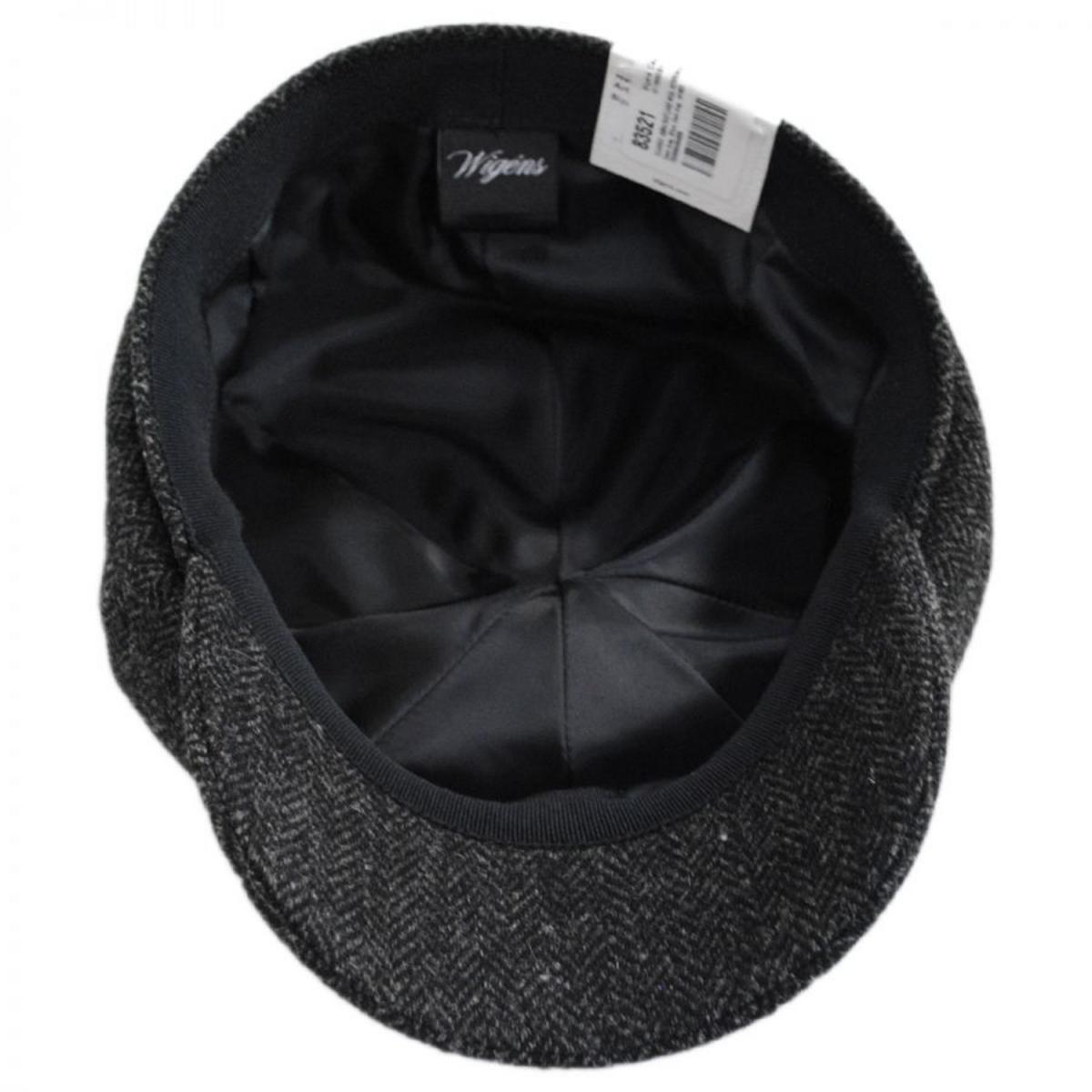 Wigens Caps | Classic Shetland Wool Herringbone Newsboy Cap | 161952 | under | DARK GREY