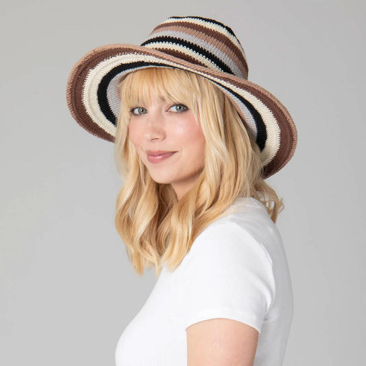 San Diego Hat Company | Java Striped Cotton Crochet Sun Hat | 108935 | lsfone | BLUE STRIPE