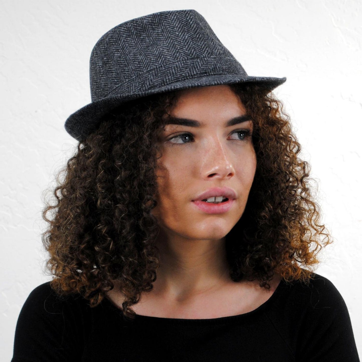 Jaxon Hats | Herringbone Wool Trilby Fedora Hat | 142320 | lsftwo | GREY/BLACK