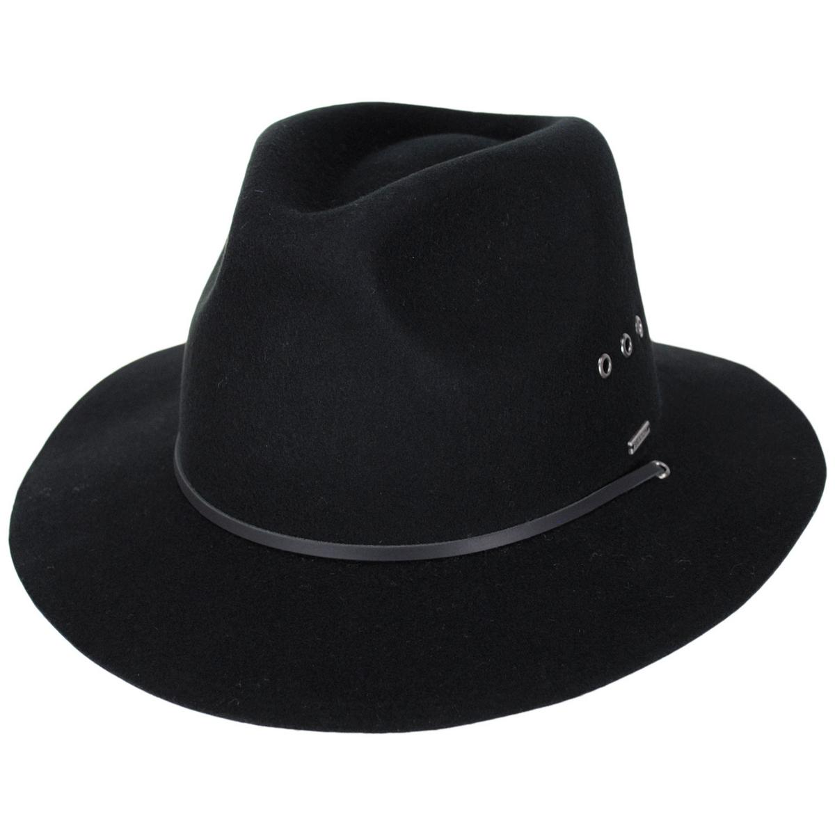BRIXTON HATS | Wesley Weather Guard Wool Felt Packable Fedora Hat | 135609 | lead | BLACK