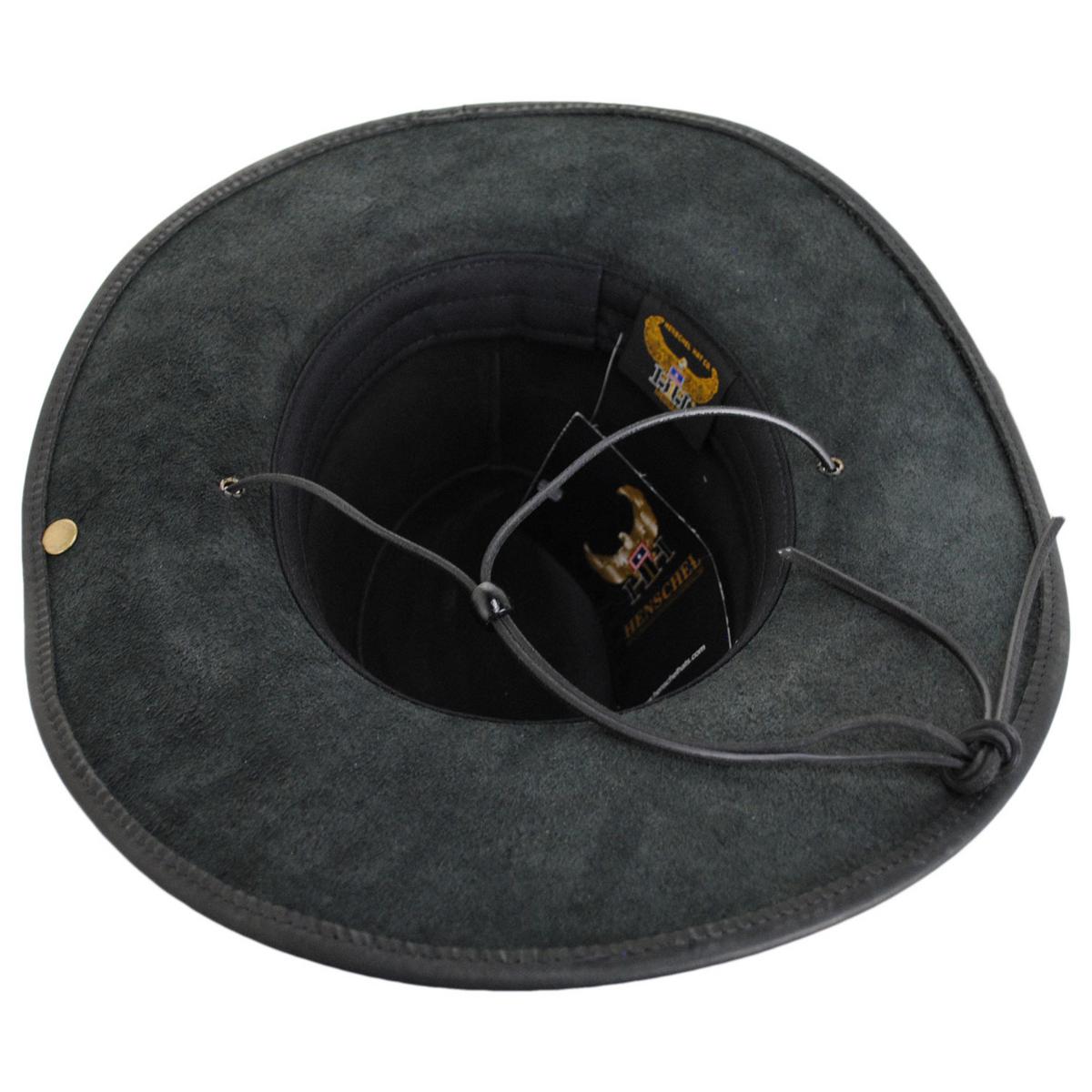 Henschel | Oiled Leather Aussie Fedora Hat | 140370 | under | BLACK