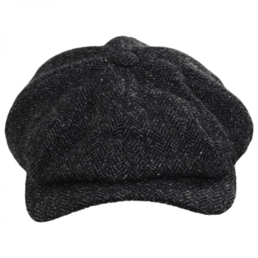 Wigens Caps | Classic Shetland Wool Herringbone Newsboy Cap | 161952 | front | DARK GREY