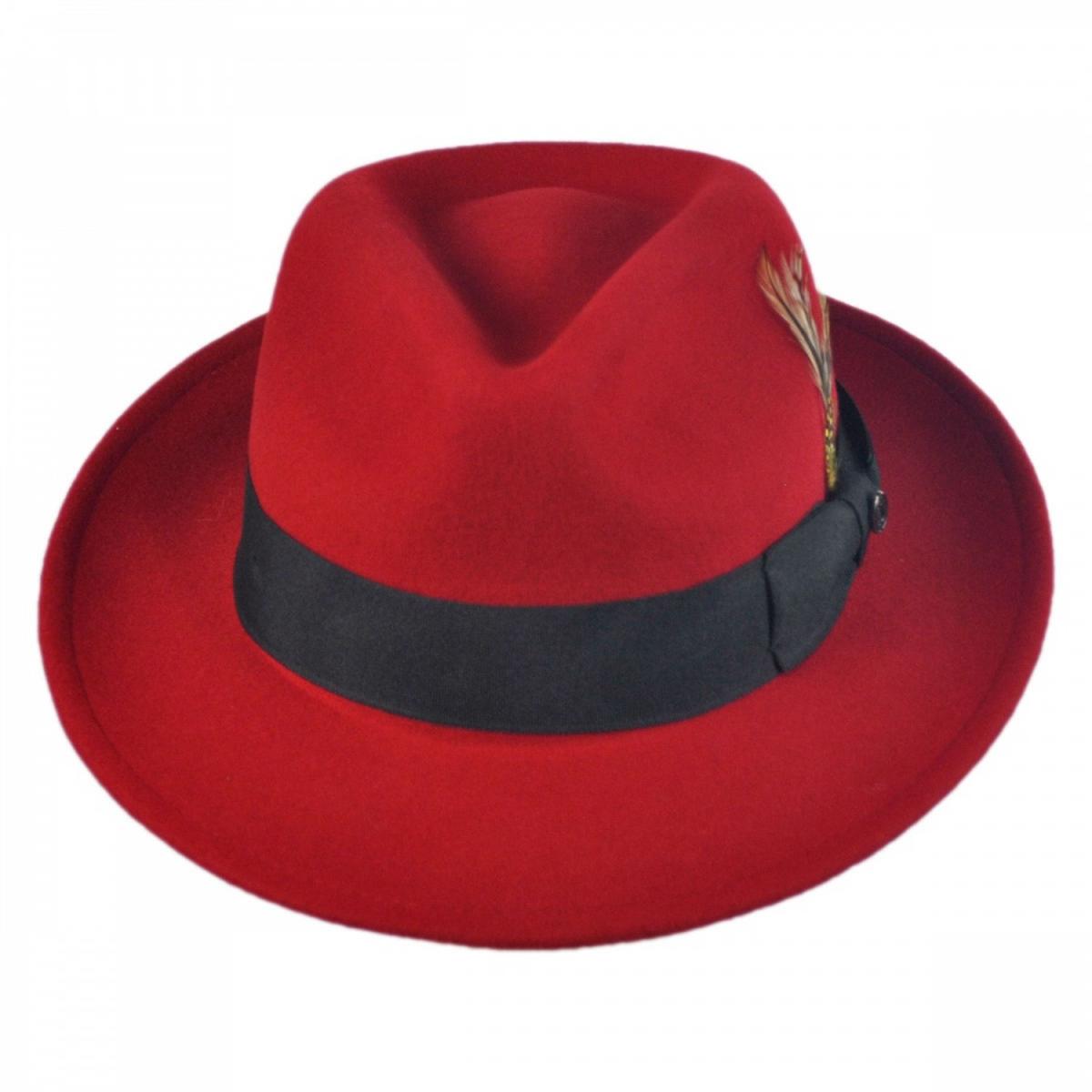 Jaxon Hats | Pachuco Crushable Wool Felt Fedora Hat - Red | 135008 | front | RED