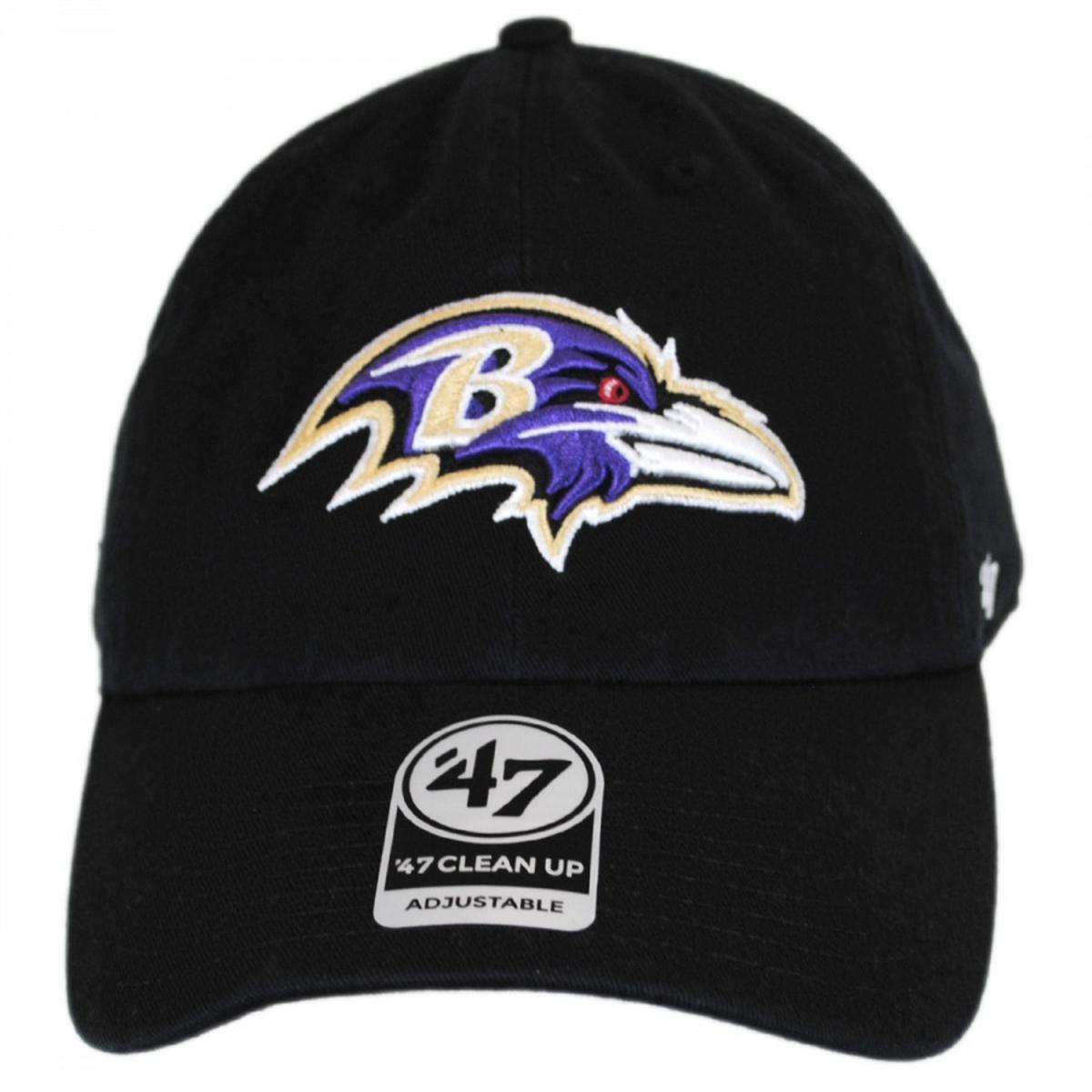 47 Brand | Baltimore Ravens NFL Clean Up Strapback Baseball Cap Dad Hat | 203540 | front | BLACK