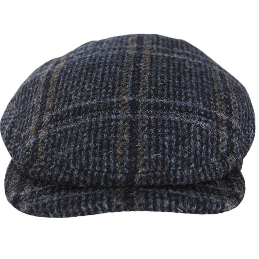 Failsworth | Finsbay Harris Tweed Wool Overcheck Houndstooth Ivy Cap | 177930 | front | CHARCOAL