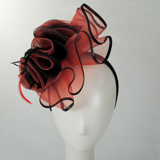 Kathy Jeanne | Rizo Horsehair Mesh Fascinator Hat | 122432 | front | BLACK/RED