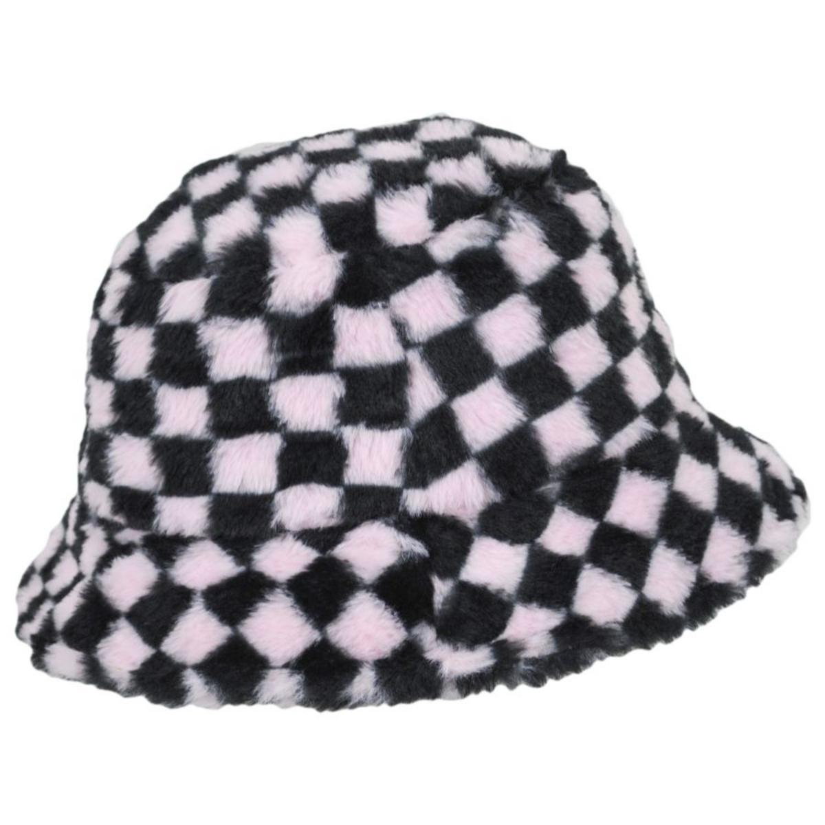 Kangol | Checkerboard Faux Fur Bucket Hat | 185792 | profile | PEPTO CHECK