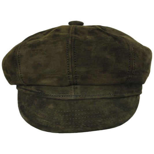 NEW YORK HAT CO | Spitfire Suede Leather Newsboy Cap | 161110 | front | OLIVE