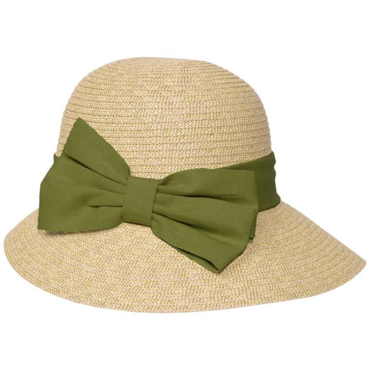 Toucan Collection | Toyo Straw Linen Bow Cloche Hat - Made to Order | 104857 | lead | NATURAL/OLIVE