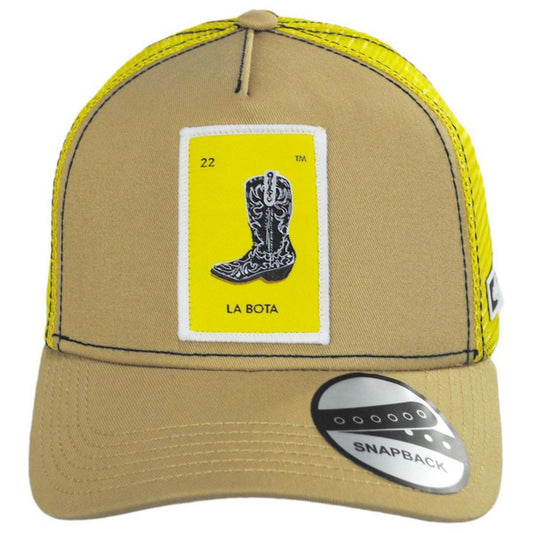Larry Mahan Hats | Loteria La Bota Snapback Trucker Baseball Cap | 221328 | front | KHAKI