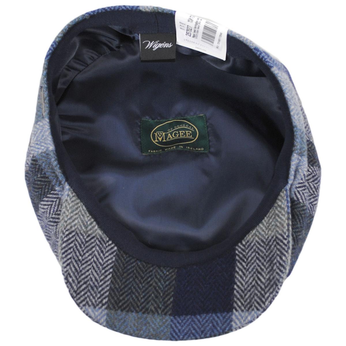Wigens Caps | Magee Tweed Herringbone Patchwork Wool Newsboy Cap | 161972 | under | NAVY