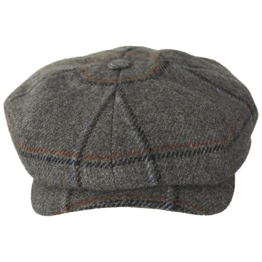 Wigens Caps | Big Check Wool Retro Newsboy Cap | 161978 | front | TAUPE