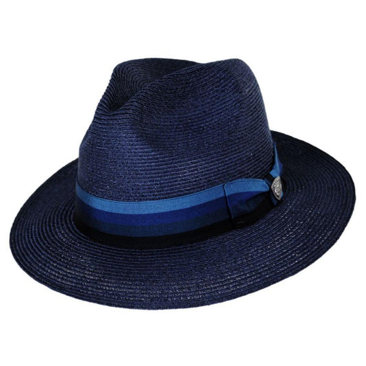 Dobbs | Side Eye Hemp Straw Fedora Hat | 127025 | lead | NAVY