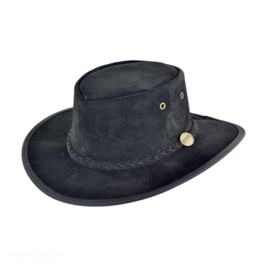 Barmah | Cattle Suede Leather Foldaway Drover Hat | 400902 | lead | BLACK