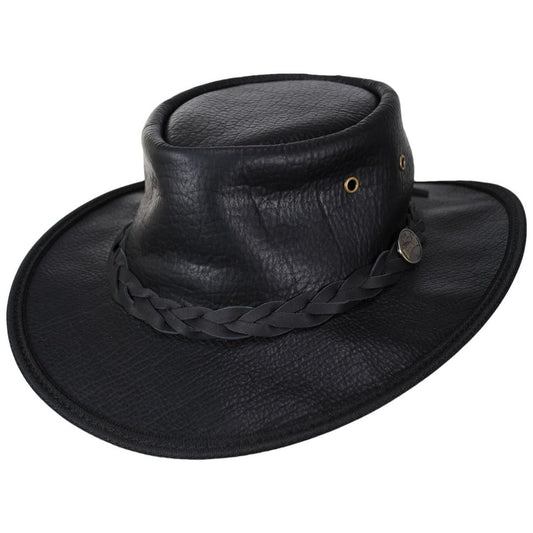 Barmah | American Bison Leather Foldaway Drover Hat | 400904 | lead | BLACK