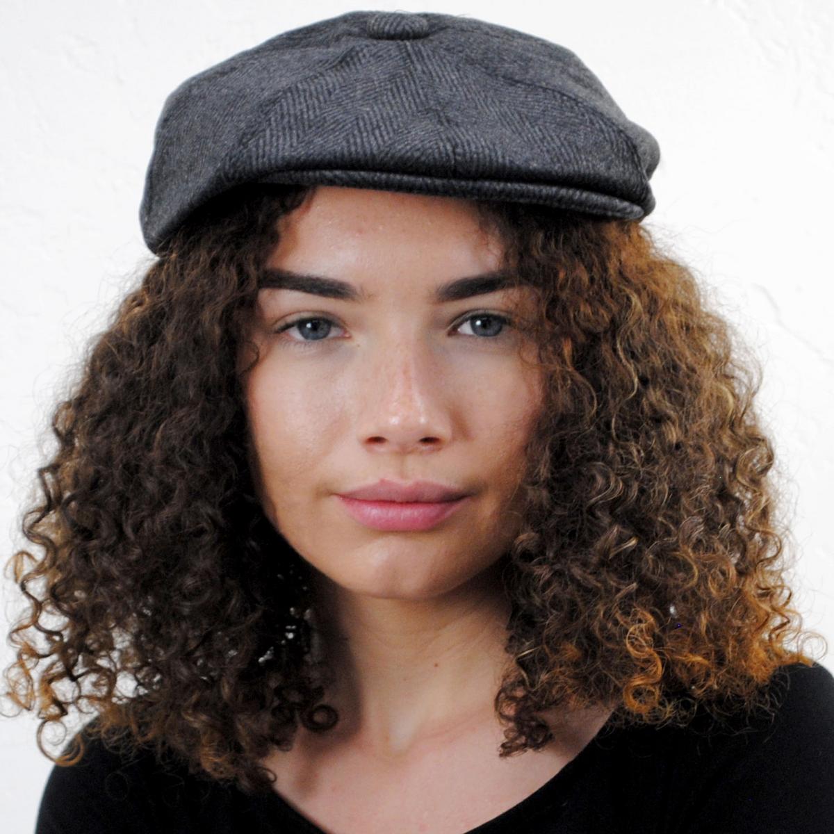 Jaxon Hats | Large Herringbone Wool Blend Newsboy Cap | 167781 | lsfone | CHARCOAL