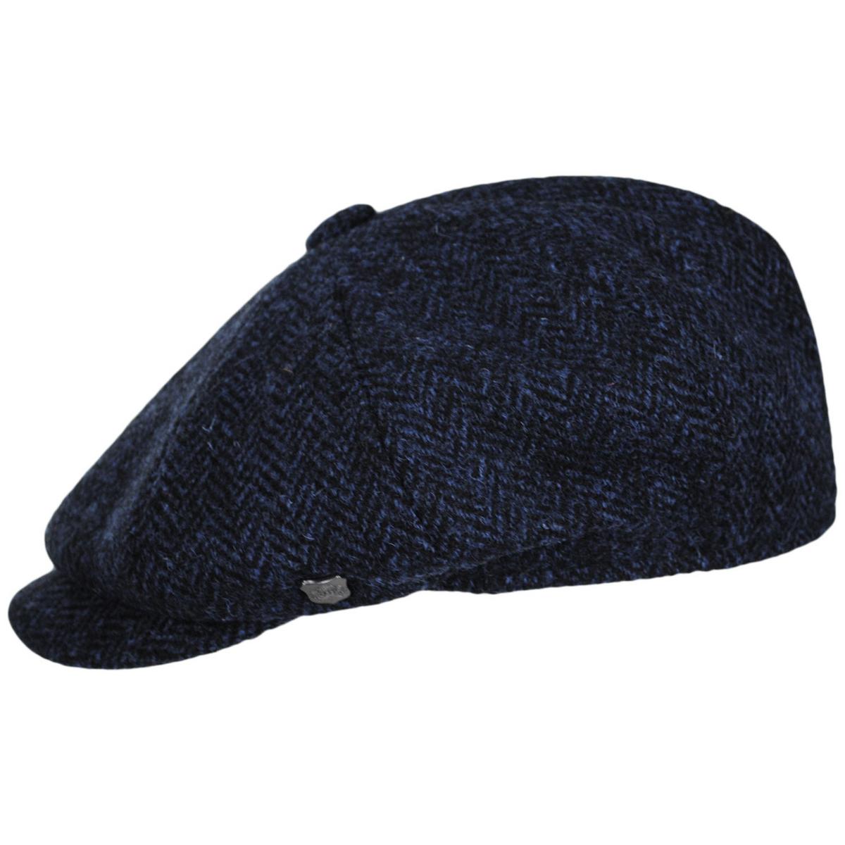 Failsworth | Carloway Harris Tweed Wool Herringbone Newsboy Cap - Blue | 177901 | profile | BLUE