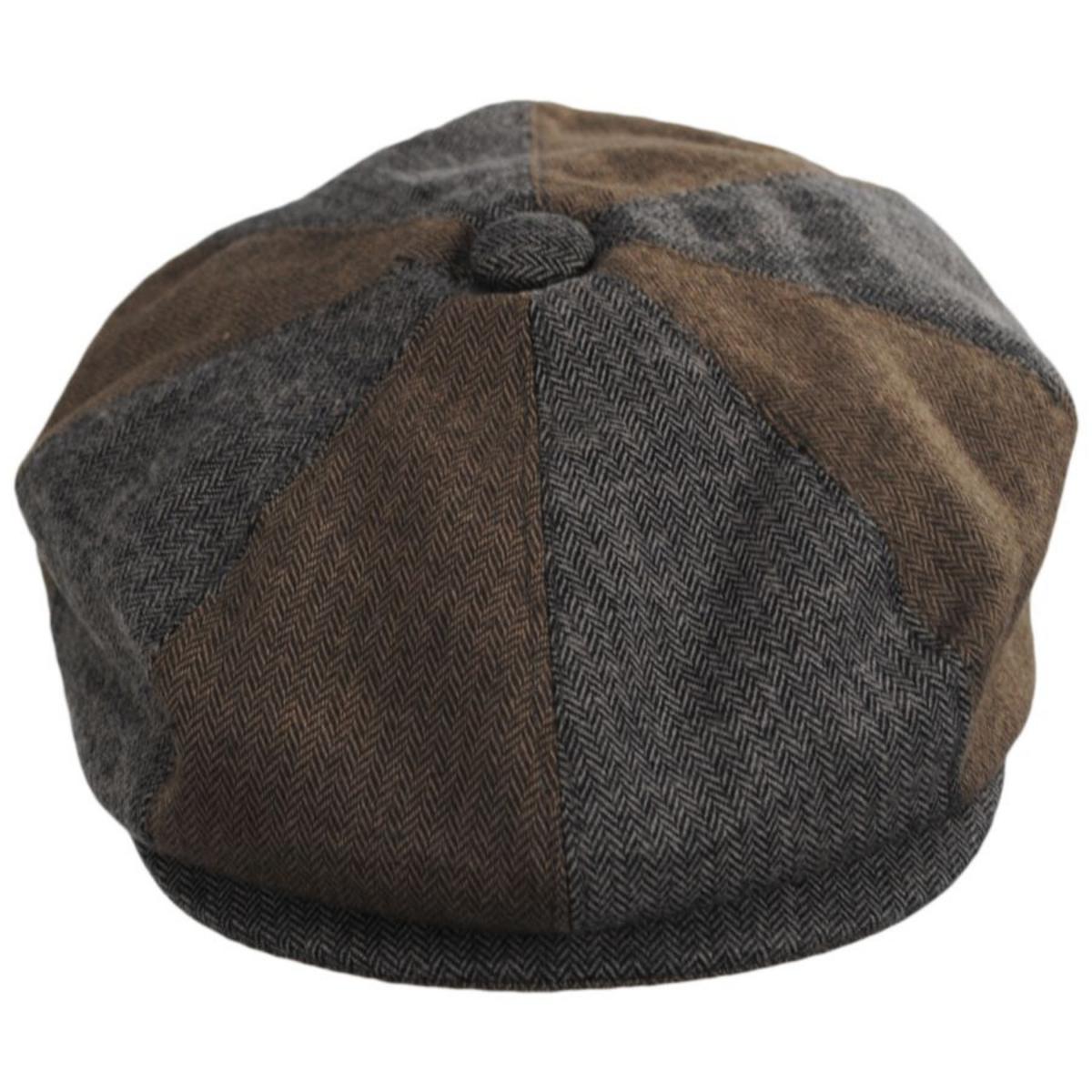 Baskerville Hat Company | Reading Cotton Mixed Herringbone Newsboy Cap | 167682 | front | BROWN/GREY