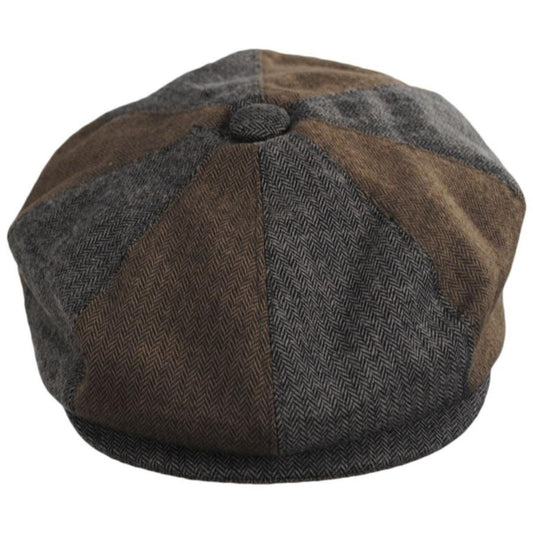 Baskerville Hat Company | Reading Cotton Mixed Herringbone Newsboy Cap | 167682 | front | BROWN/GREY