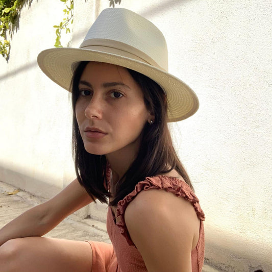 Jaxon Hats | Toyo Straw Safari Fedora Hat - Khaki Band | 129914 | lsfone | IVORY