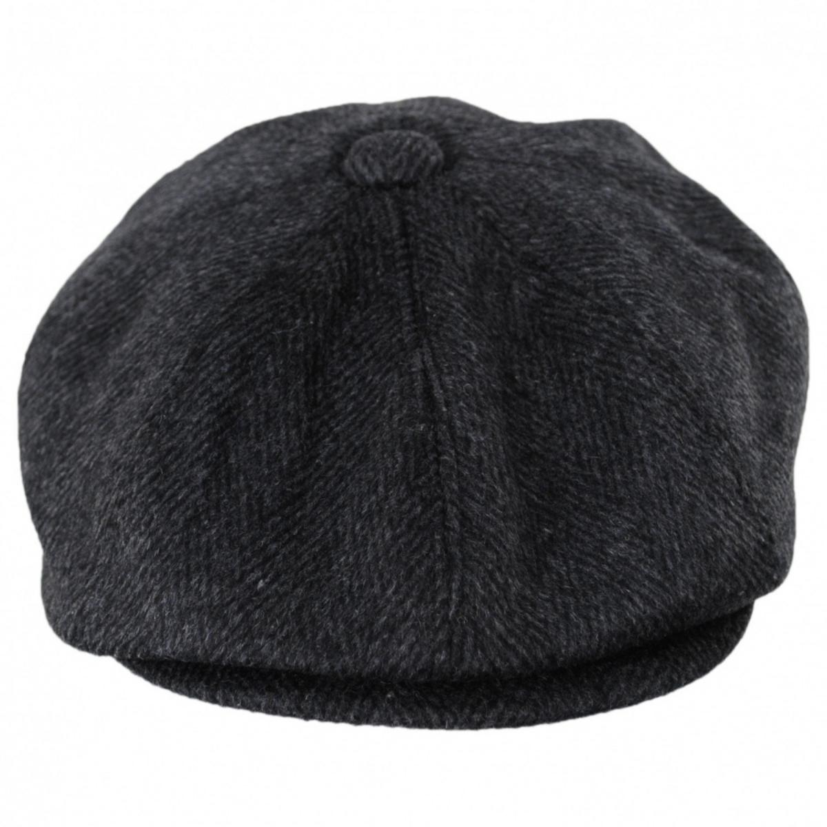 Jaxon Hats | Large Herringbone Wool Blend Newsboy Cap | 167781 | front | CHARCOAL