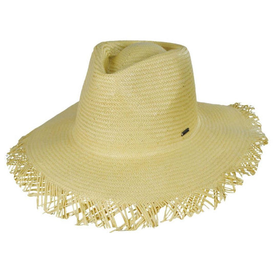 BRIXTON HATS | Jo Straw Frayed Fedora Hat | 128336 | lead | HONEY