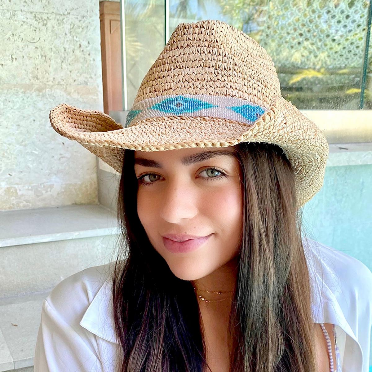 NIKKI BEACH | Blue Jaye Raffia Crochet Western Hat | 102733 | lsfone | NATURAL