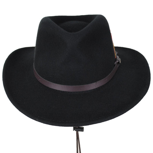 Scala | Stampede Wool Crushable Outback Hat | 130478 | front | BLACK