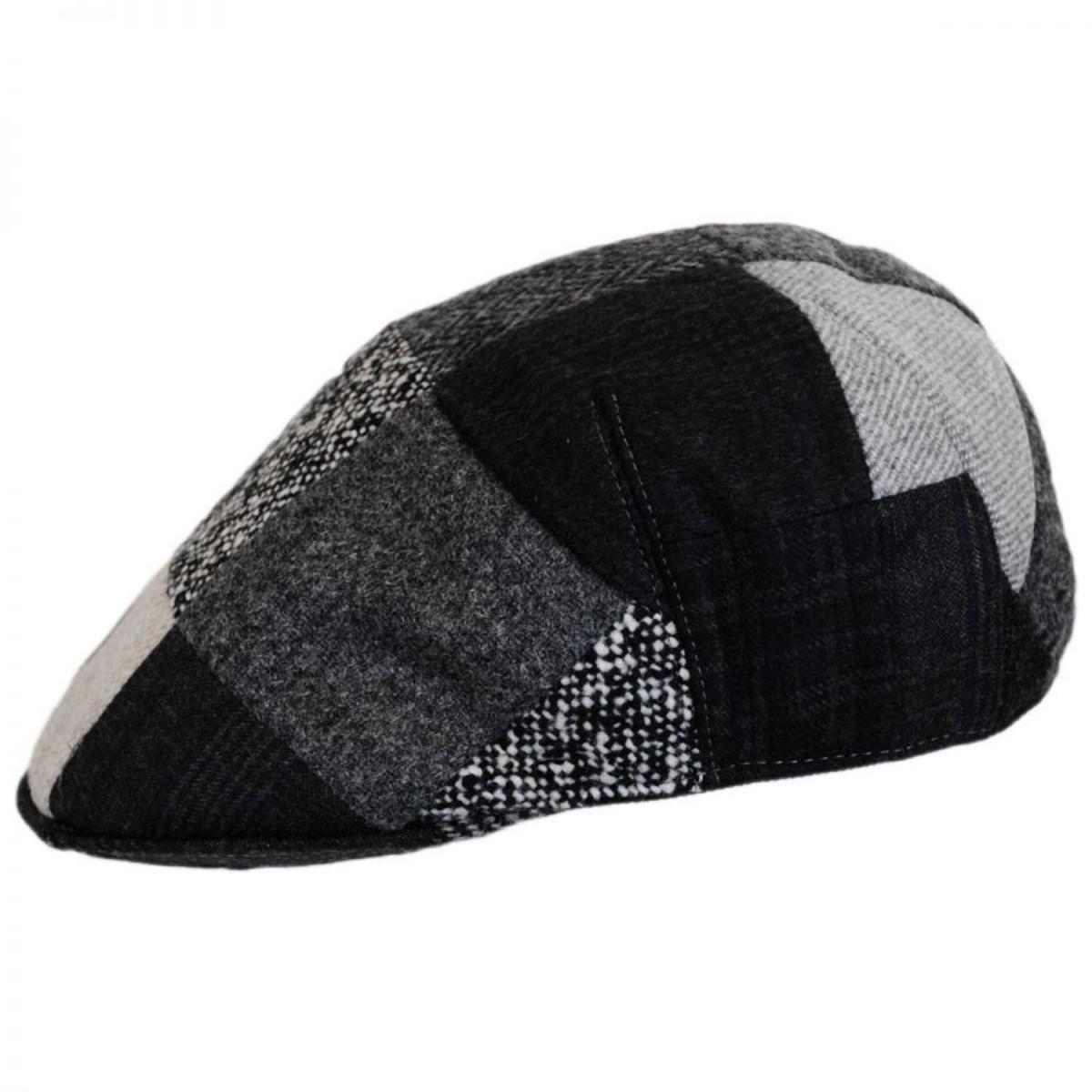 Stefeno Hats | Patchwork Wool Ascot Cap | 171535 | profile | GREY/BLUE