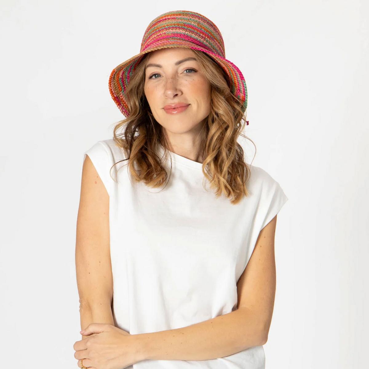 San Diego Hat Company | Iris Raffia Straw Bucket Hat | 103689 | lsftwo | MULTI PINK