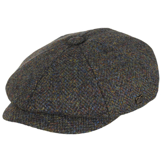Failsworth | Carloway Harris Tweed Multi Fleck Wool Herringbone Newsboy Cap | 177927 | lead | MOSS