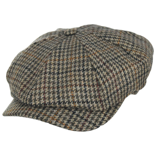 Wigens Caps | Wool Houndstooth Newsboy Cap | 161973 | lead | OLIVE