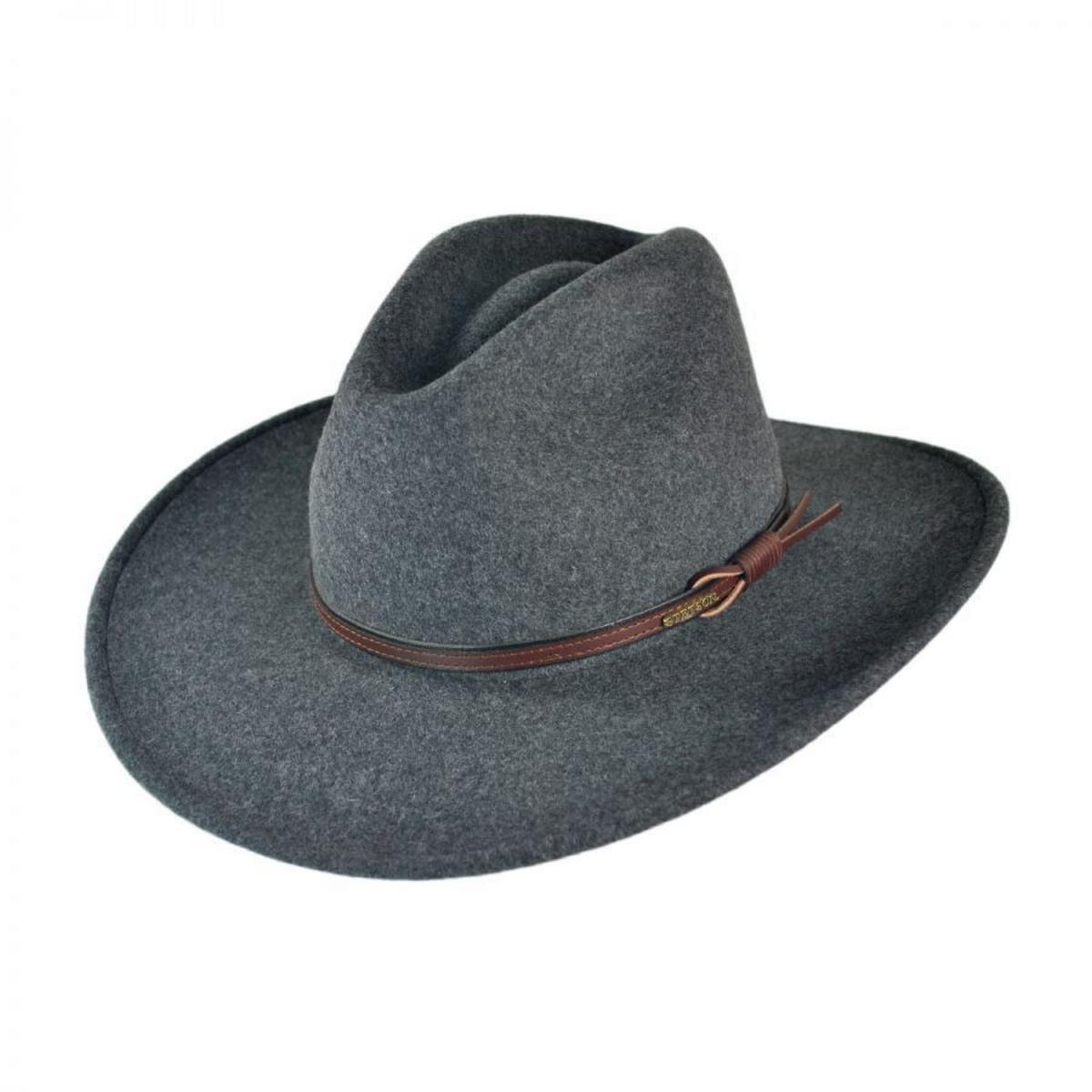 Stetson | Grey Bull Crushable Wool Felt Aussie Hat | 130679 | lead | GREY MIX