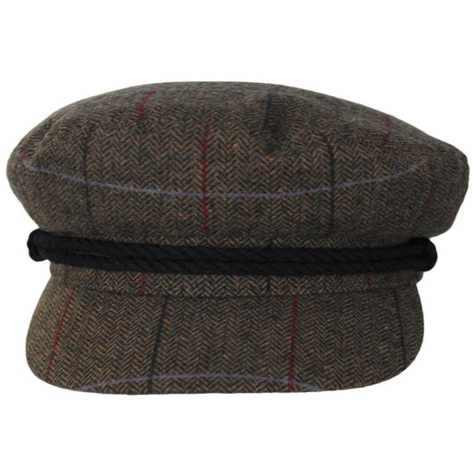 BRIXTON HATS | Herringbone Overcheck Wool Blend Fiddler Cap - Brown/Black | 181303CHK | front | BROWN/BLACK