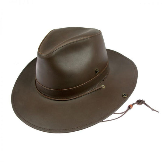 Henschel | Leather Aussie Fedora Hat | 140306 | front | CHOCOLATE