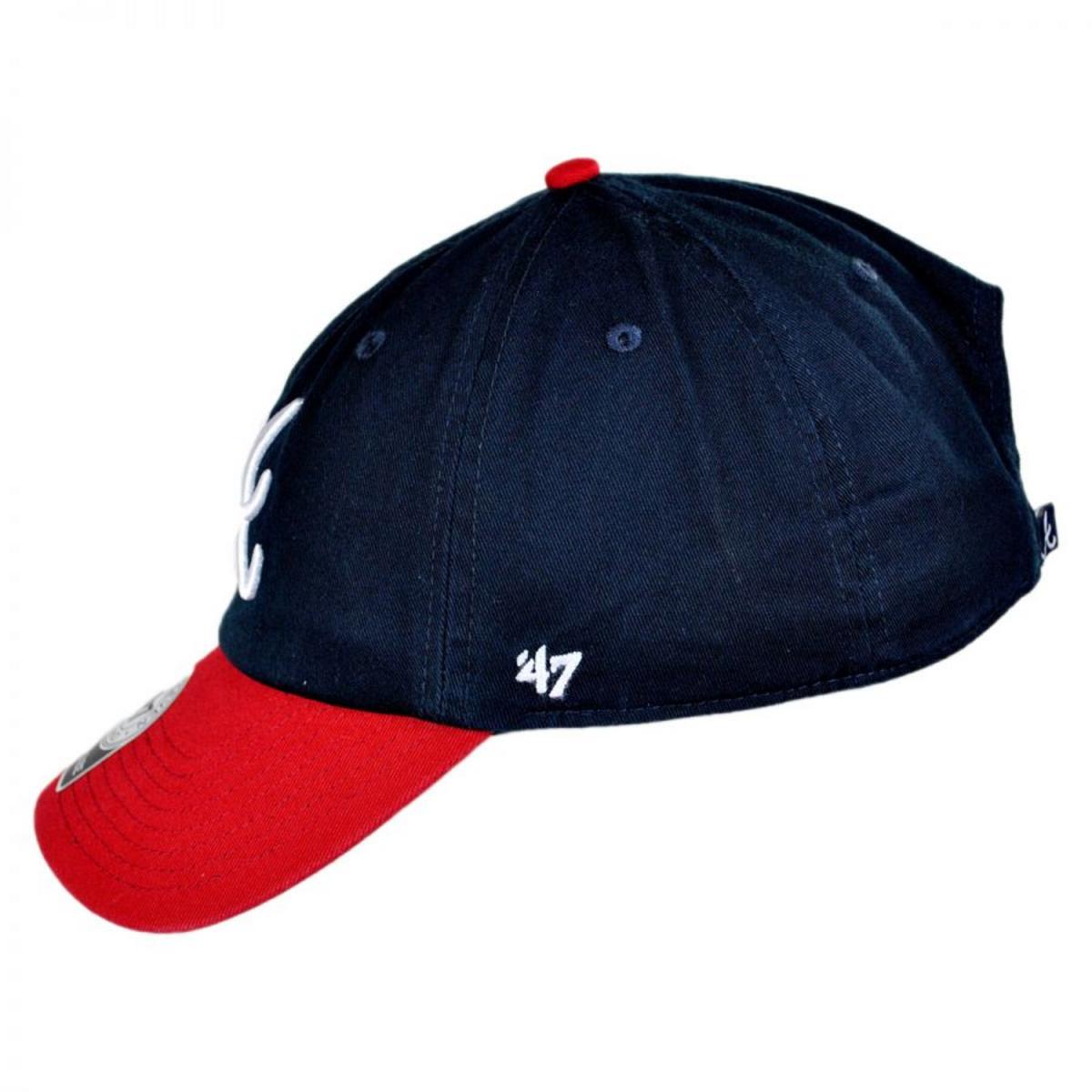 47 Brand | Atlanta Braves MLB Clean Up Strapback Baseball Cap Dad Hat | 203249 | profile | NAVY/RED