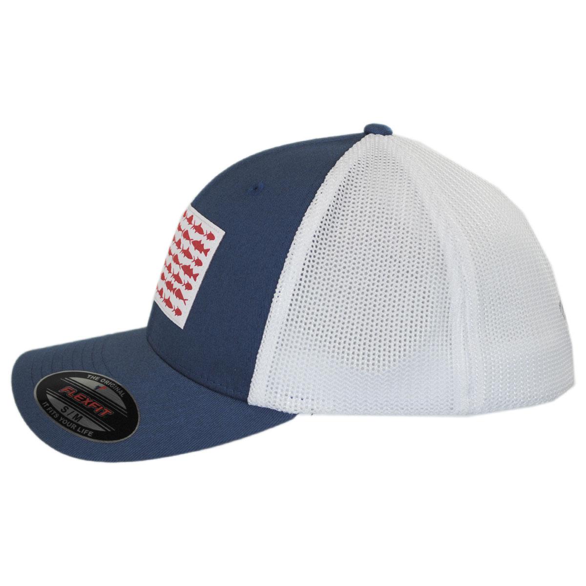 Columbia Sportswear | PFG Fish Flag Mesh Flexfit Fitted Baseball Cap | 400143 | profile | NIGHT TIDE/WHITE