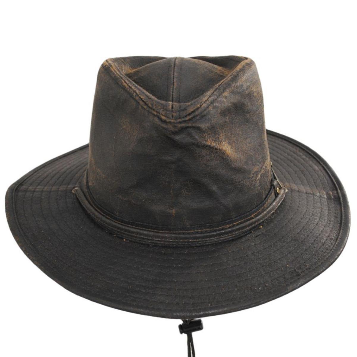 Indiana Jones | Officially Licensed Weathered Cotton Outback Hat | 140178 | front | DARK BROWN