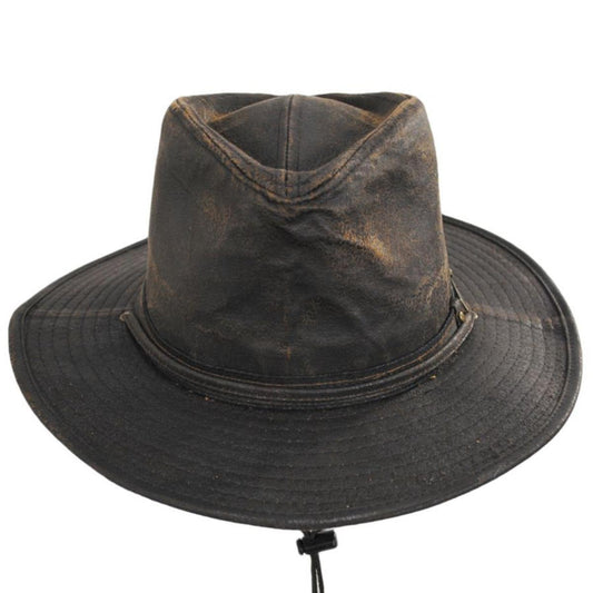 Indiana Jones | Officially Licensed Weathered Cotton Outback Hat | 140178 | front | DARK BROWN