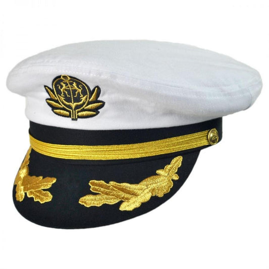 Village Hat Shop | Deluxe Adjustable Yacht Captain Cap | 180500 | lead | WHITE