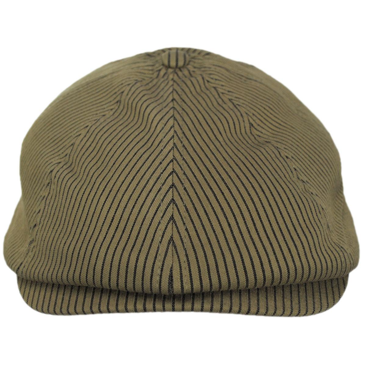 BRIXTON HATS | Brood Cotton Stripe Newsboy Cap | 161515 | front | DARK TAN/BLACK HICKORY STRIPE