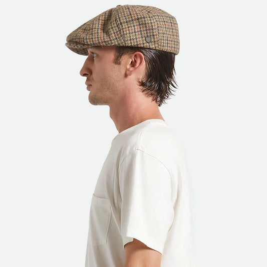 BRIXTON HATS | Brood Wool Blend Houndstooth Newsboy Cap | 161518 | lsmone | OATMEAL/CHARCOAL HOUNDSTOOTH