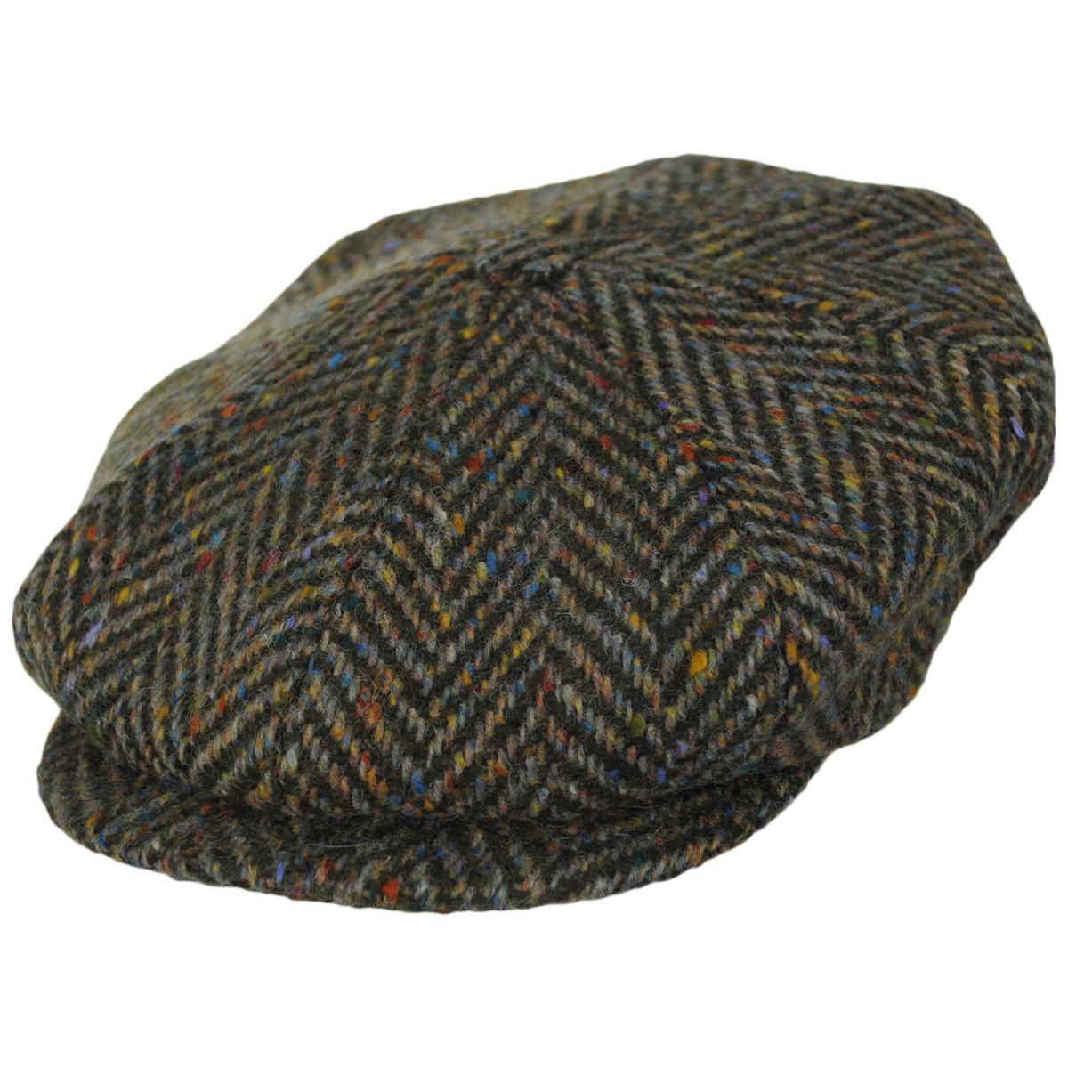 City Sport Caps | Large Herringbone Donegal Tweed Wool Newsboy Cap | 175061 | lead | OLIVE MULTI