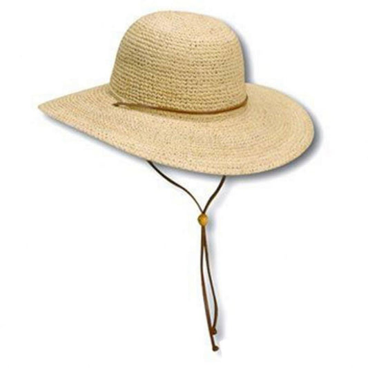 Scala | Crocheted Raffia Straw Floppy Chincord Hat | 101481 | lead | NATURAL