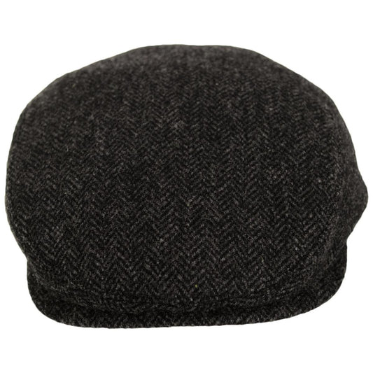 Wigens Caps | Shetland Wool Herringbone Ivy Cap with Earflaps | 161971 | front | DARK GREY