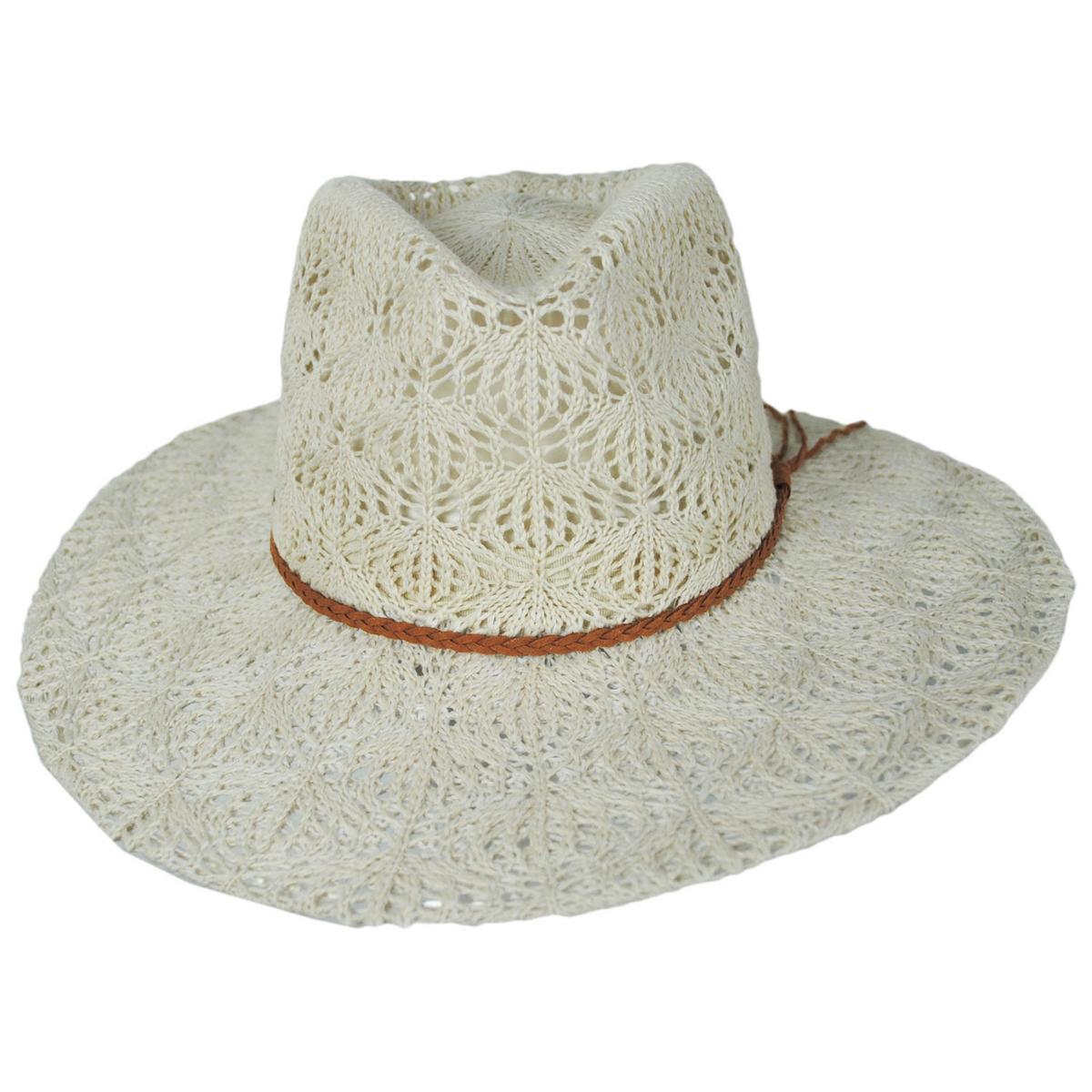 Scala | Aubree Lace Knit Outback Ranch Fedora Hat | 106442 | front | NATURAL