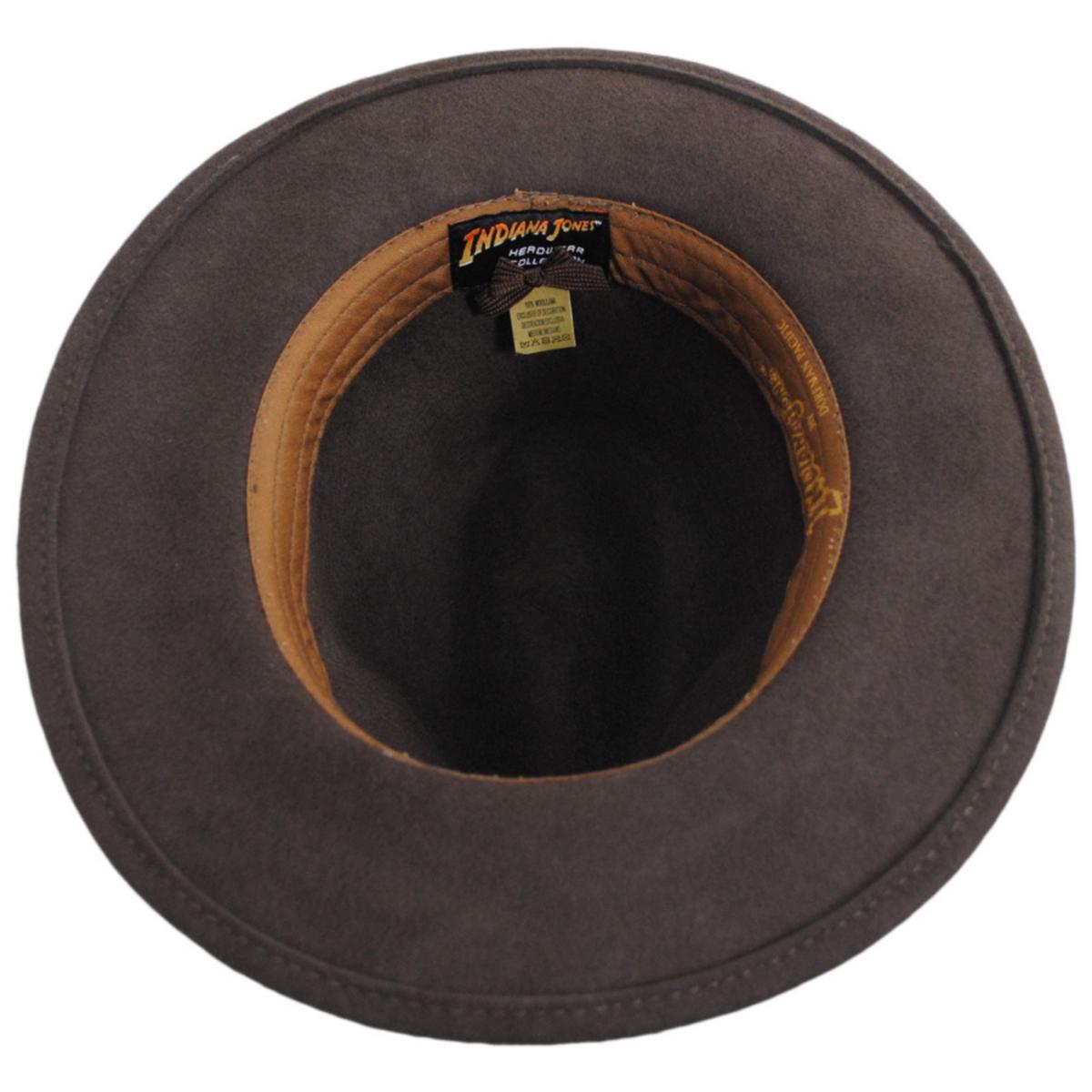 Indiana Jones | Officially Licensed Crushable Wool Felt Safari Fedora Hat | 130447 | under | BROWN