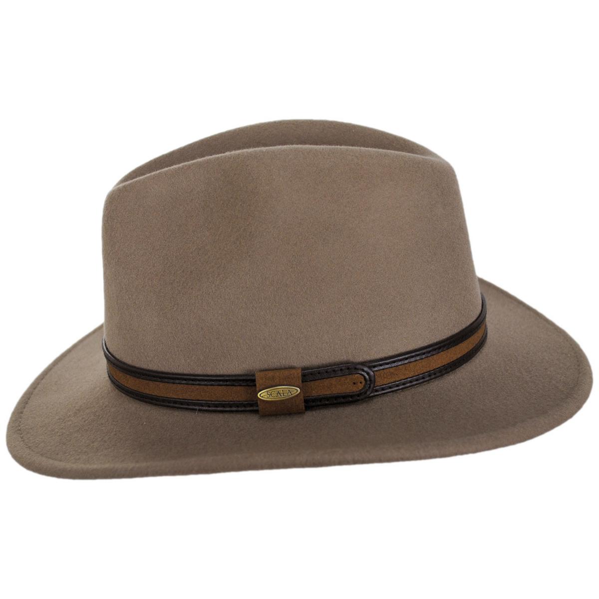 Scala | Shaun Crushable Wool Felt Safari Fedora Hat | 130442 | profile | PUTTY