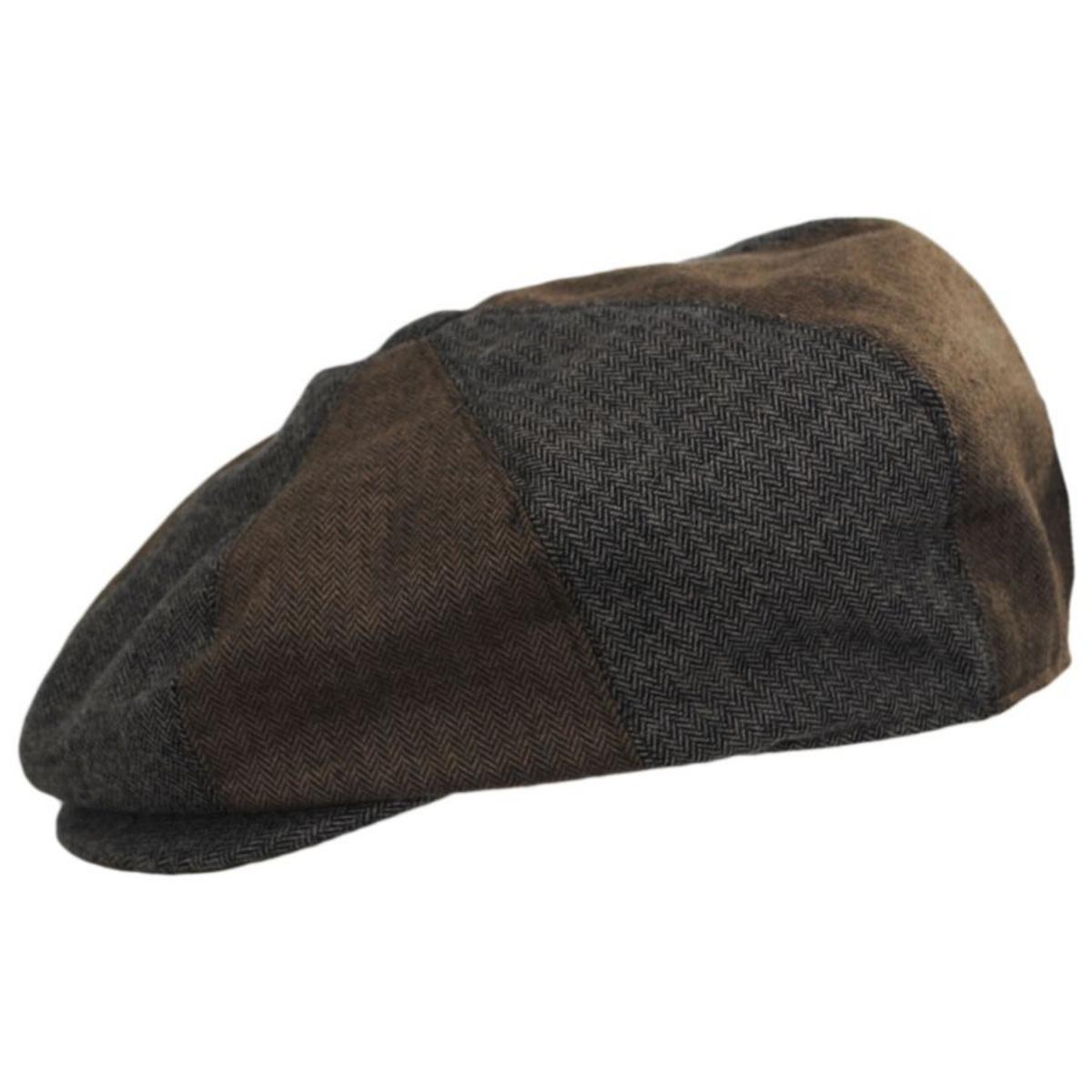 Baskerville Hat Company | Reading Cotton Mixed Herringbone Newsboy Cap | 167682 | profile | BROWN/GREY